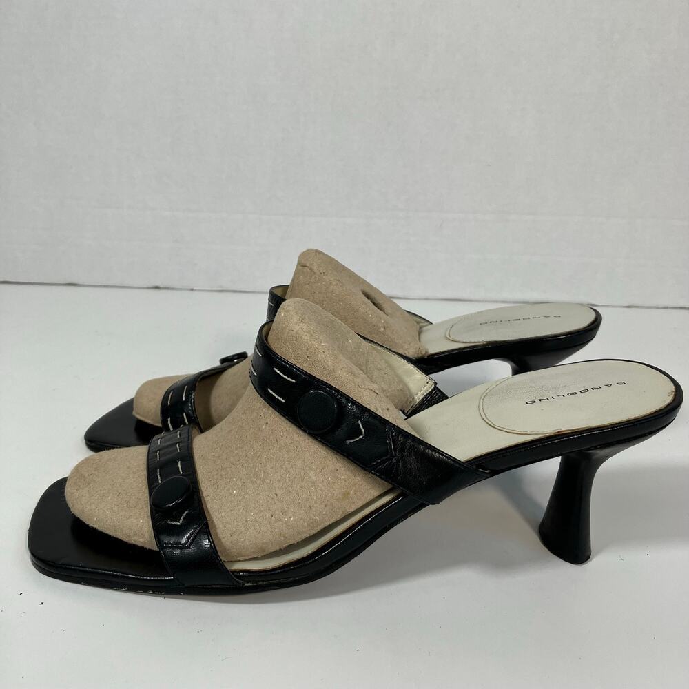 Bandolino Sz 8 Vtg Y2K Square Toe Two Strap Kitten Heel Sandals Black White